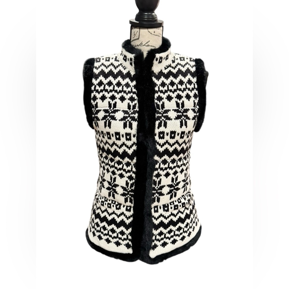 Talbots Vest Artic Fair Isle Quilted Black and White Women’s XS